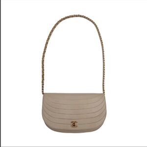 Chanel Vintage CHANEL - Authentic Chanel Halfmoon Beige Lambskin 24k gold plated